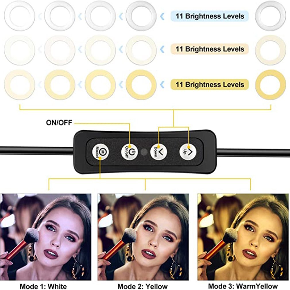 Ring Light Adjustable Video LED Camera Selfie Light Ring mirror for iPhone Xiaomi Huawei Tripod and Phone Holder for Video