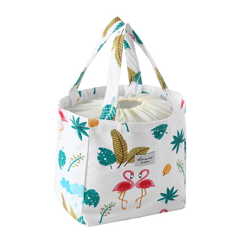 Sacs de déjeuner de cordon de toile imperméable portative de flamant de bande dessinée sacs de nourriture de pique-nique thermique pour des femmes enfants sacs plus frais fonctionnels