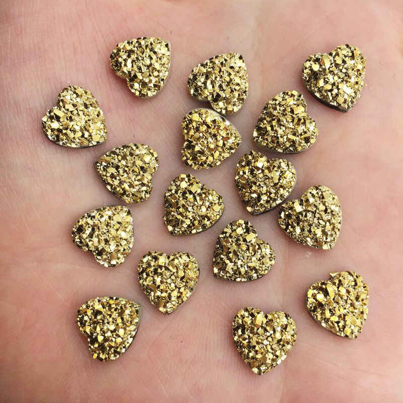 Shiny 60Pcs Resin 10mm heart Ore Surface Flatback Rhinestone for Clothing Applique DIY Scrapbook Jewelry Craft Supplies: 7