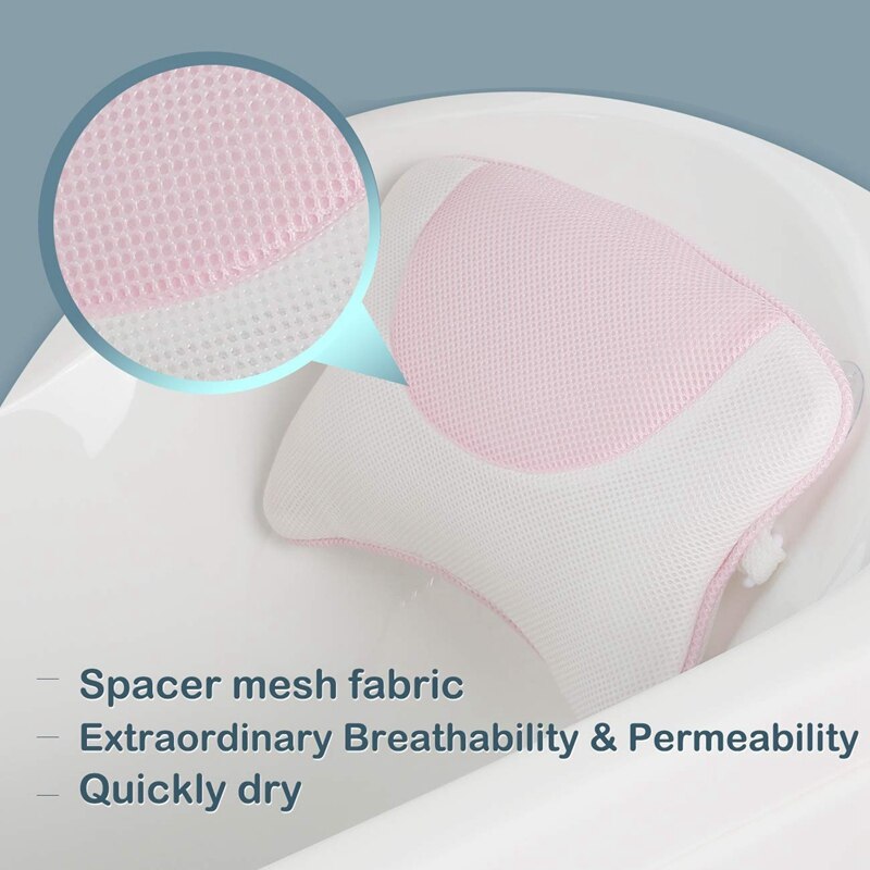 Roze Luxe Spa Bad Kussen Voor Bad, Bad Kussen Voor Nek, Hoofd En Schouder Ondersteuning Met Zuignappen