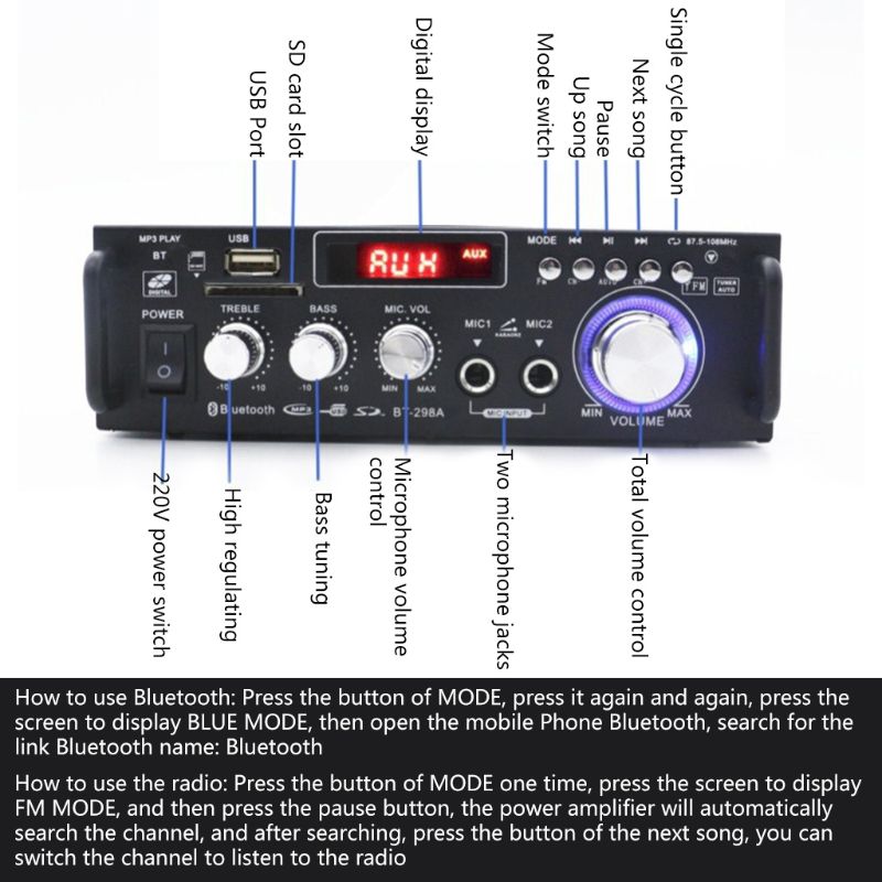 1 set 600w bilförstärkare lcd -display digital hifi -effektförstärkare bluetooth fm bil hem stereo subwoofer med fjärrkontroll