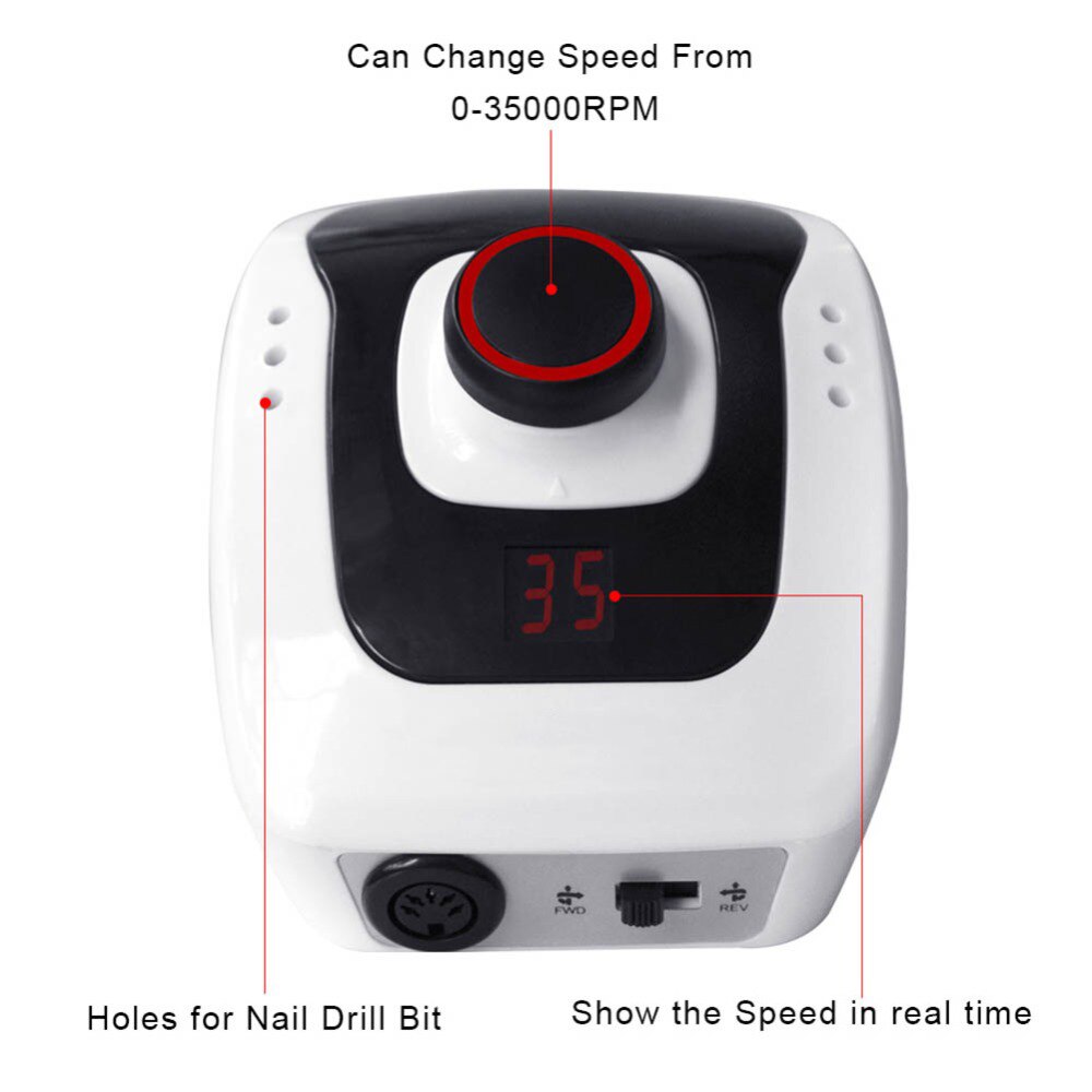 Pulidora eléctrica para uñas, 32W, 35000RPM, con pantalla de visualización de velocidad, lima de uñas eléctrica de , cortador de manicura