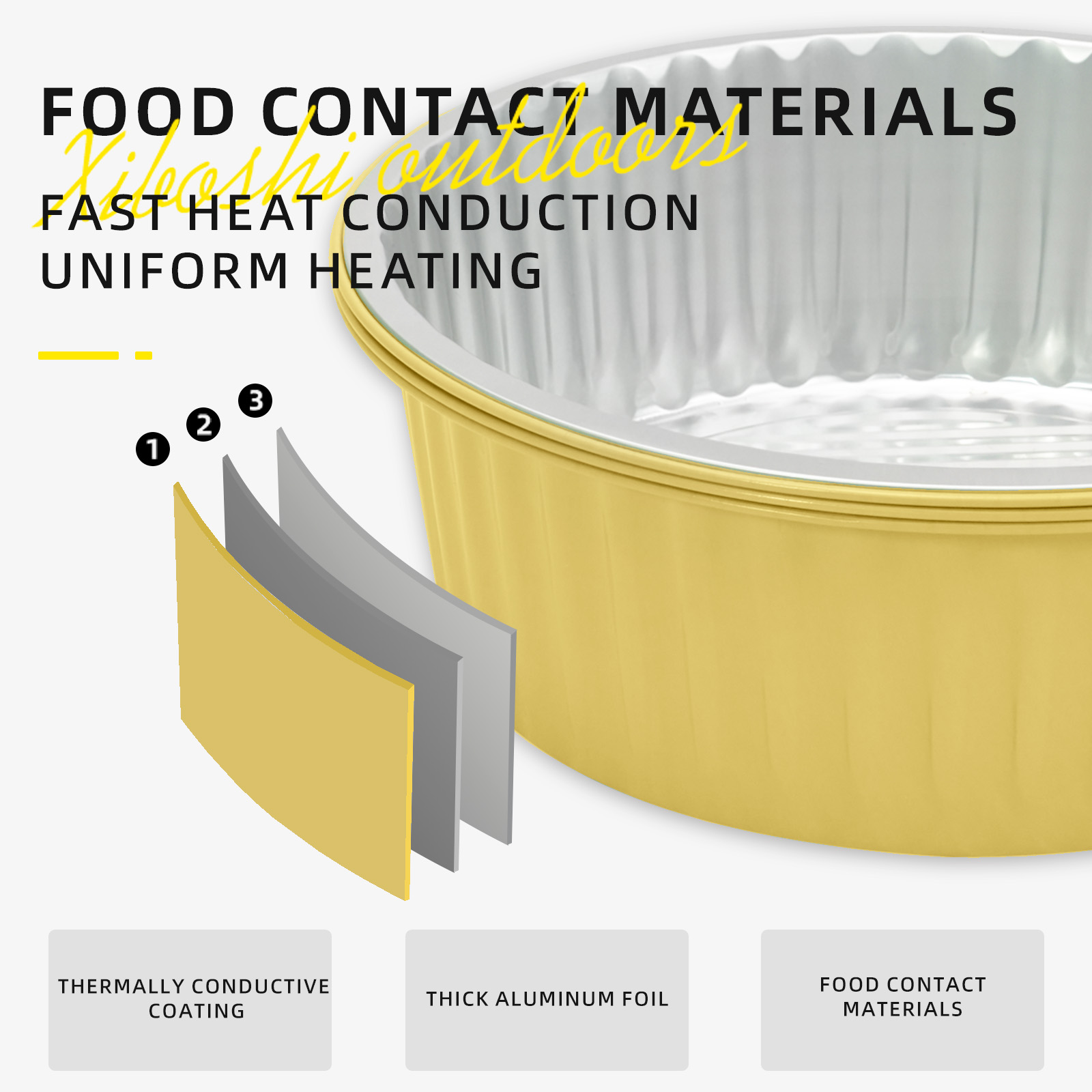 Zware gouden aluminiumfolie pannen 1730 ml 10 stuks, wegwerp verdikte voedselcontainer BBQ-lade voor keuken koken bakgereedschap
