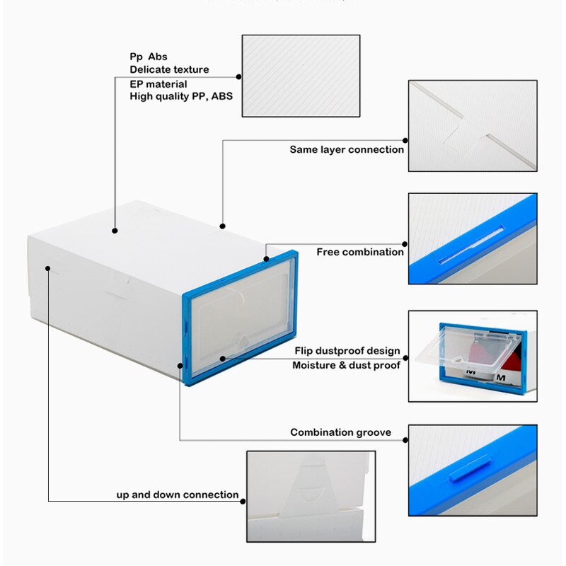 6pcs transparent shoe box thickened transparent dustproof shoe storage box can stacked combination shoe cabinet shoe organizer