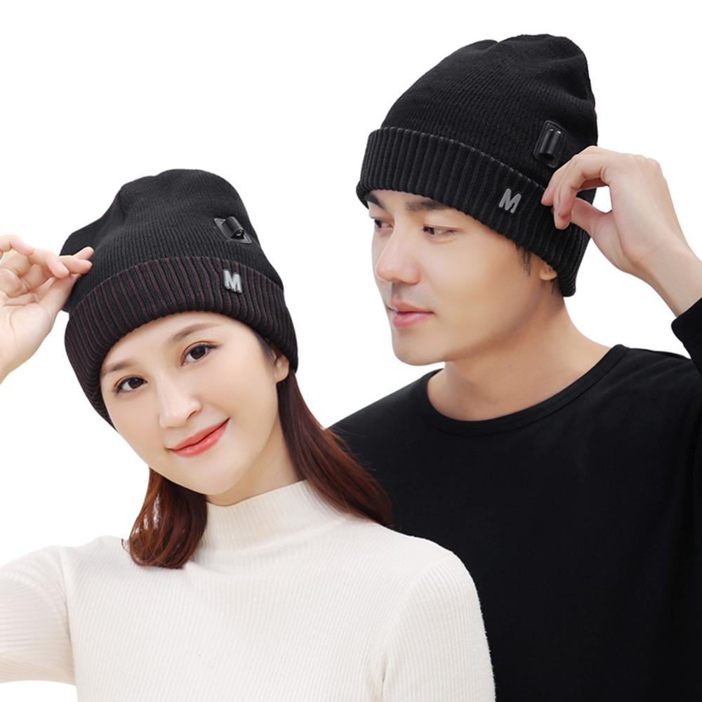 Berretto da cranio invernale con cappello riscaldato USB intelligente per uomo e donna ricaricabile lavabile con 3 flangiature lavorate a maglia