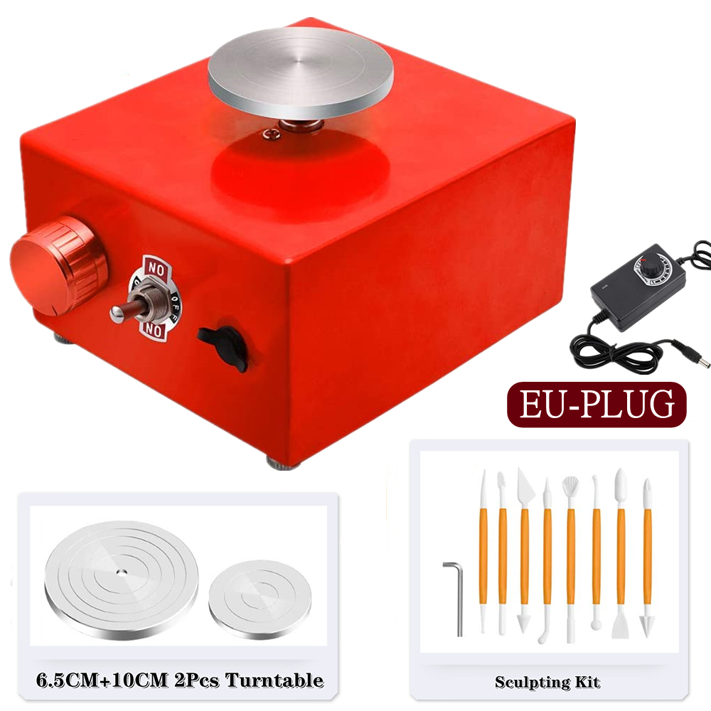 Tornio elettrico della ceramica della macchina della ruota della ceramica con il Kit di scultura della piattaforma girevole di 6.5CM 10CM piatto rotante della ceramica degli strumenti dell'argilla di ceramica di DIY: Red EU-PLUG