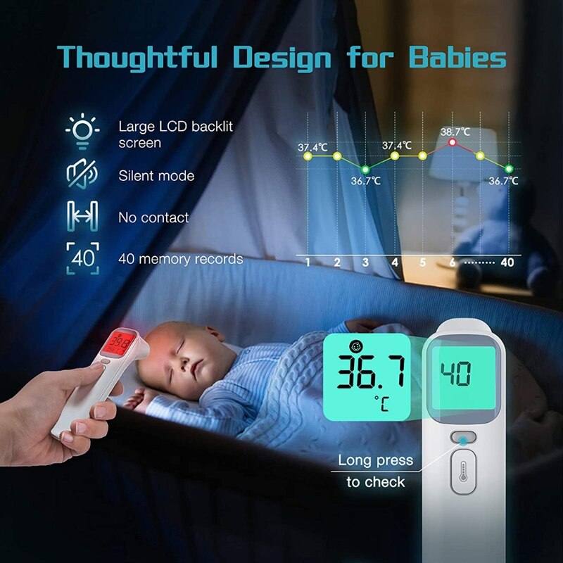 Forehead Infrared Thermometer LCD Display Digital Measurement with Fever Alarm