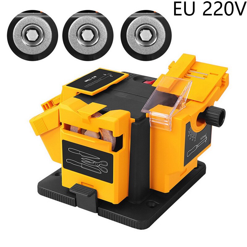 96W/65W 3 in1 Multifunction Knife Sharpener Electric Drill Sharpening Machine Kitchen Knife Sharper Grinding Sharpener US EU: Yellow EU B