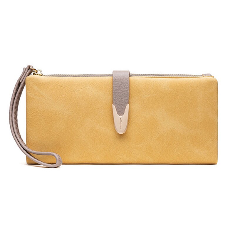 Large Capacity Women Pu Leather Wallets Female Multifunctional Hasp Purses Phone Wallet Coin Card Holders Long Wristlet Clutch: Yellow Long