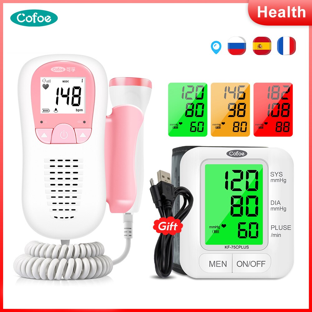 Cofoe Fetal Doppler Monitörü Ultrason Bebek Ses Kalp Atışı Dedektörü Hamile Fetal Monitörü tıbbi Taşınabilir Cep Sağlık Bebek Monitörü