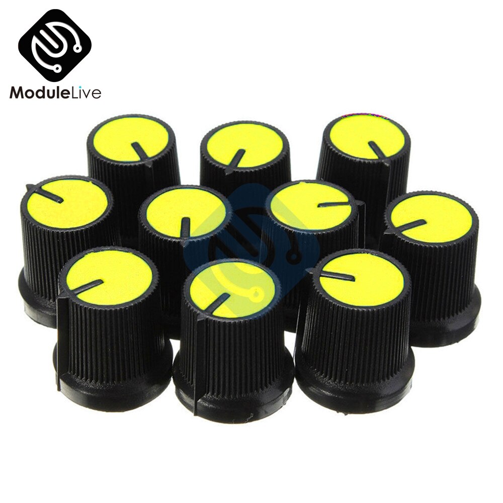 Bouton plastique 6mm pour potentiomètre conique rotatif | Bouton de commande de Volume, boutons noirs bricolage RK097G visage jaune 10 pièces