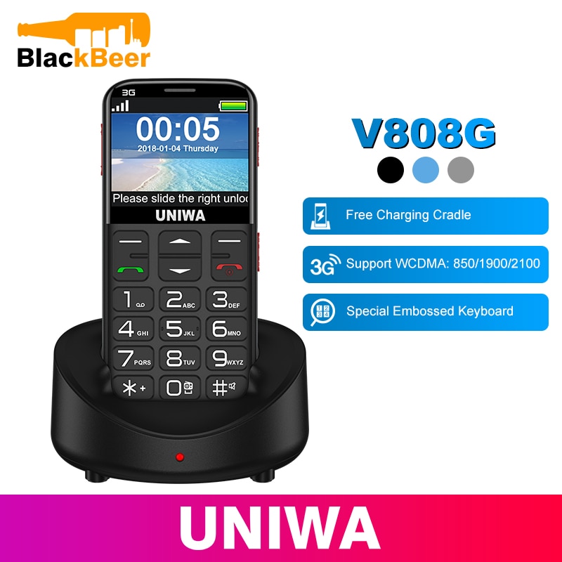 UNIWA V808G telefono cellulare tastiera russa 3G WCDMA telefono torcia forte cellulare Senior anziani grande SOS telefono a pulsante vecchio