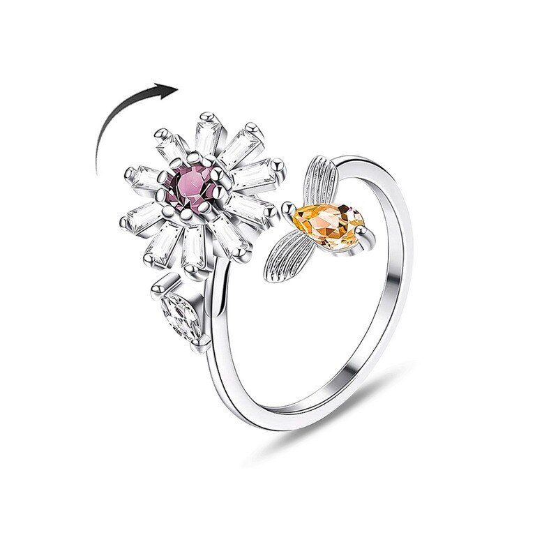 Bague ajustable en Zircon pour femme et adolescent, bijou pour l&#39;anxiété, tournesol, marguerite, de saint-valentin,: simple pink
