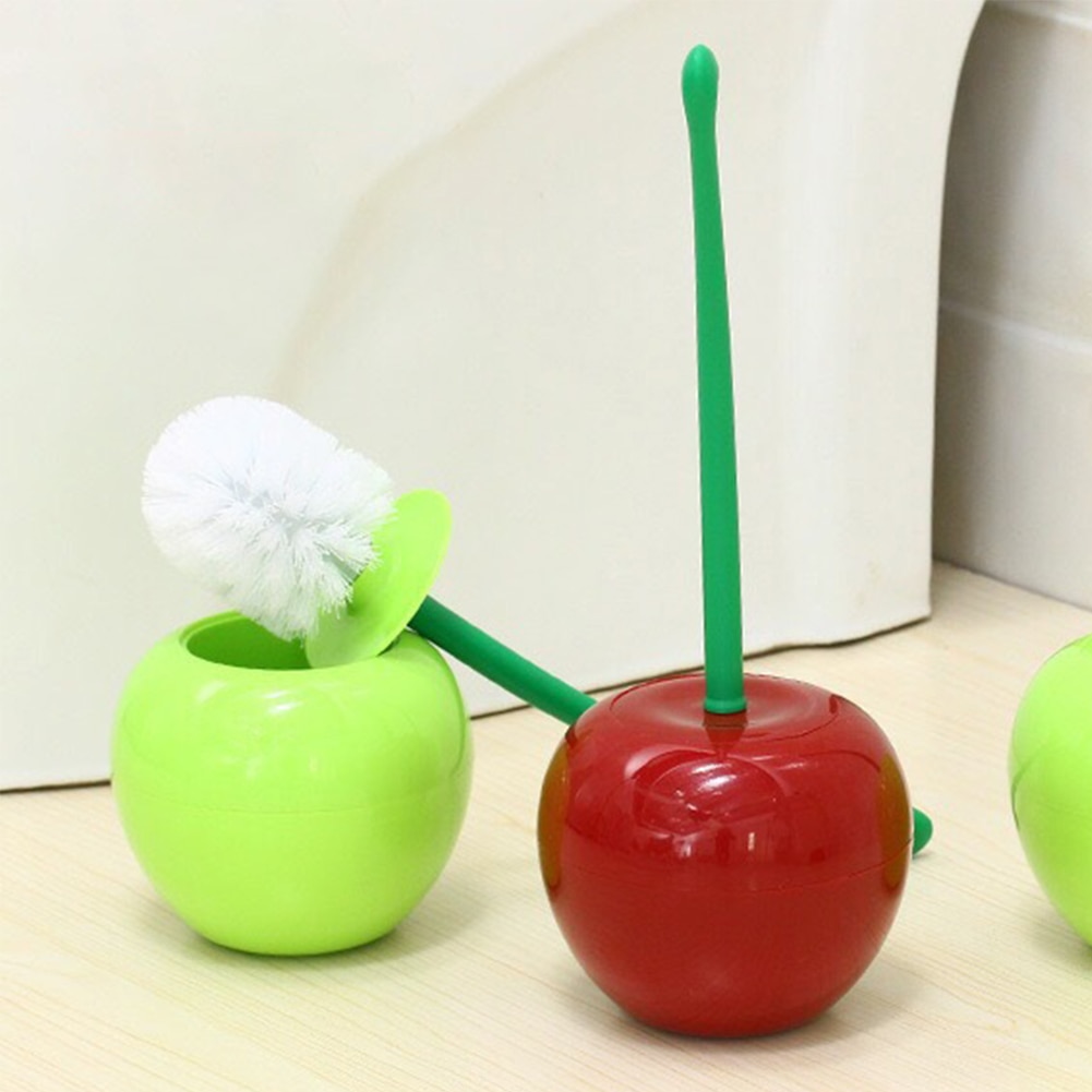 Cepillo para inodoro con forma de cereza, herramienta de limpieza para el hogar, cepillo para limpiar el baño con mango largo, limpiador con Base