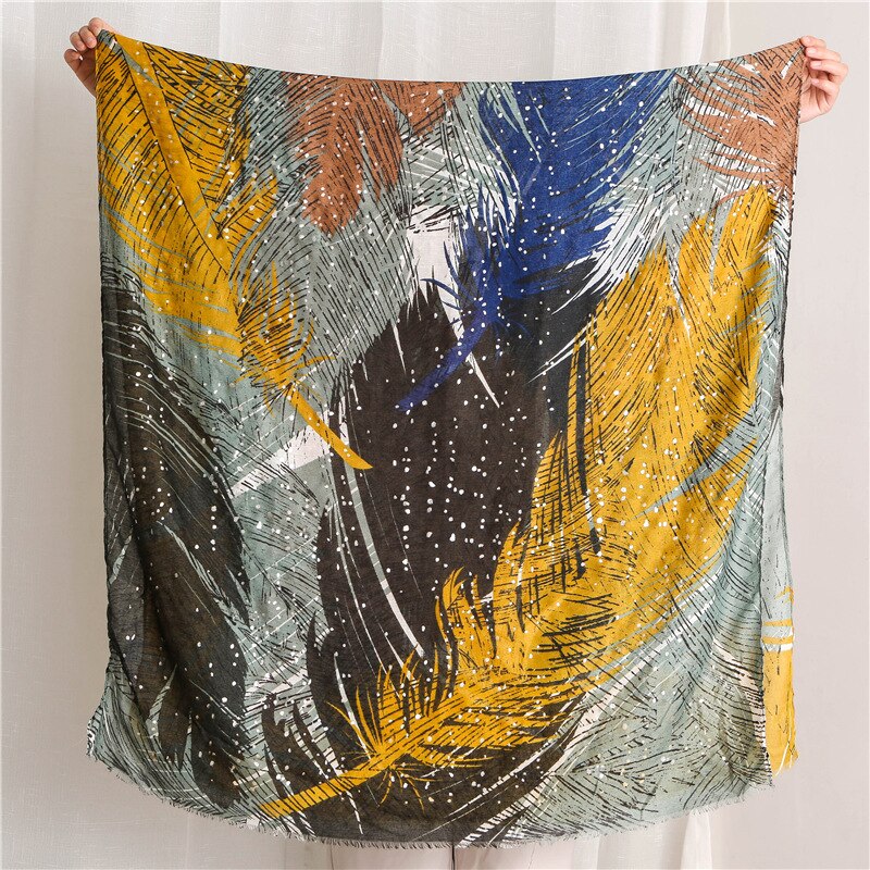 Luxe ombre viscose sjaal met veren en franjes, damesprint, zachte hijab sjaal, foulards, moslim snood 180*100cm