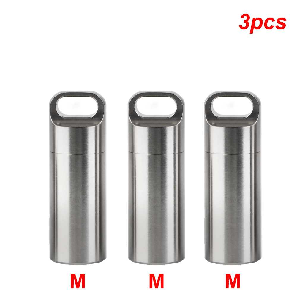 Roestvrij staal S M L pil opbergdoos met sleutelhanger afdichtringen camping EHBO hanger mini medicijndoos waterdicht draagbaar: WHITE