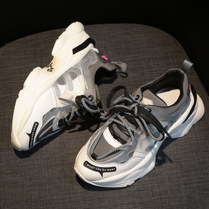 Höst kvinnor chunky sneakers plattform kvinnor bekväma snörning platta skor unisex träningsskor damskor