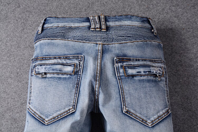 Men&#39;s slim fit classic blue biker jeans for moto Casual plus size denim cargo pants ripped jeans for man trousers