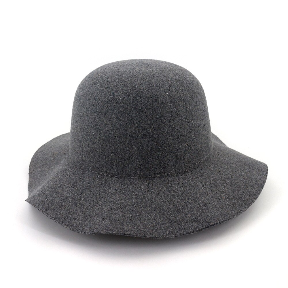 Retro Autumn Church cap For Women Bucket caps Soft Wide Brim Wool Felt Bowler Fedora Hat Floppy Cloche Women&#39;s Large Hat HF142: light grey