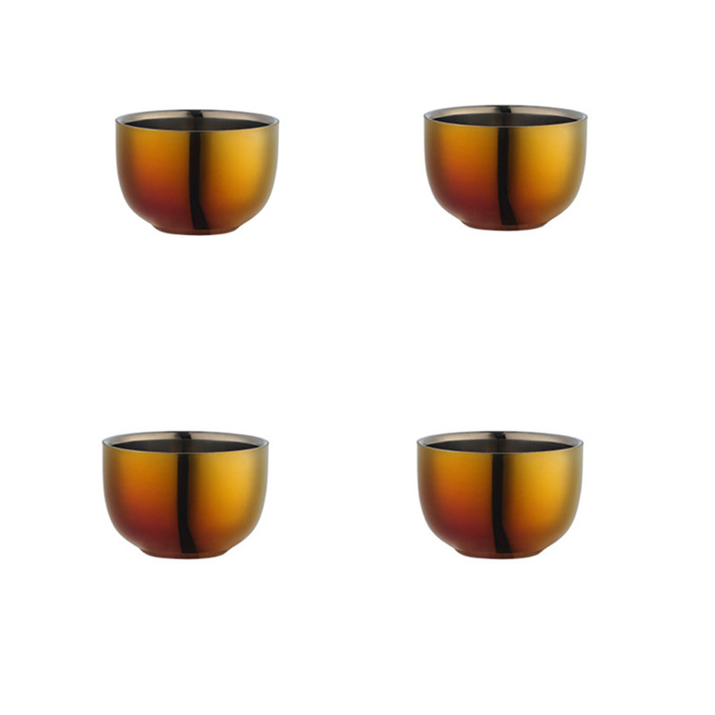 Ensemble de tasses à thé en acier inoxydable, 4/8 pièces, avec plateau et support amovible, tasse en or Double couche Anti-brûlure, service à thé: Rainbow NO.3 4pcs
