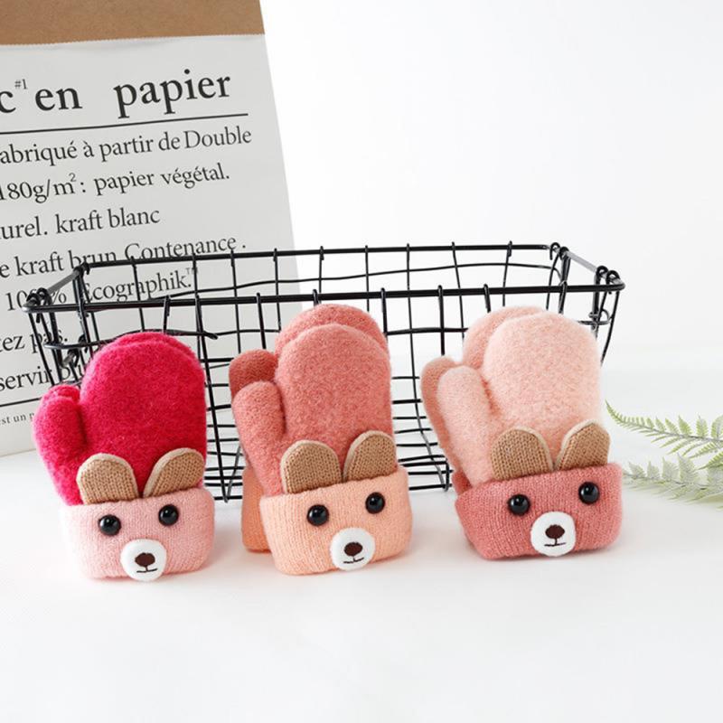 Neue 0-3 Jahre alt niedlich Bär Karikatur Baby Handschuhe Winter betroffen Wolle Neugeborenen Fäustlinge Samt Dicke freundlicher freundlicher Halten Finger Warme