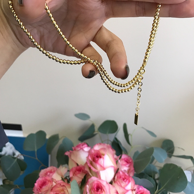 Silvology sterling 925 prata redonda grânulo gargantilha colar cor de ouro personalidade elegante colar para mulheres jóias de escritório charme