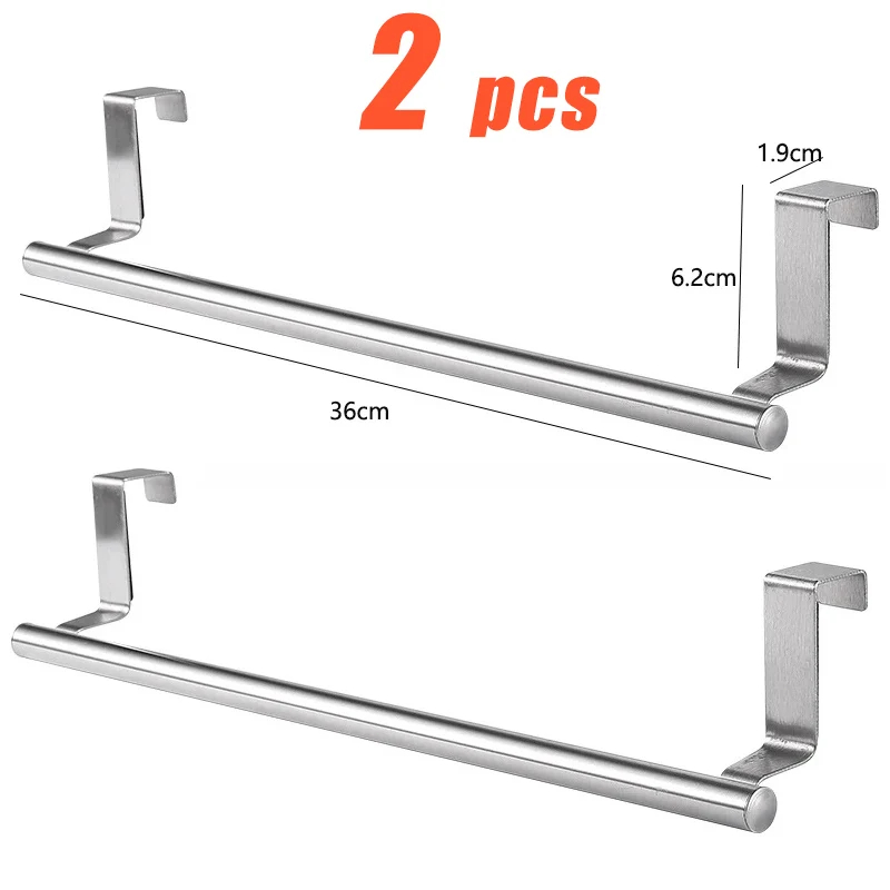 Toallero para puerta de armario de cocina, soporte colgante para toalla trasera de puerta de acero inoxidable, ganchos para toallas sin perforaciones para baño, organizador para el hogar: Gris