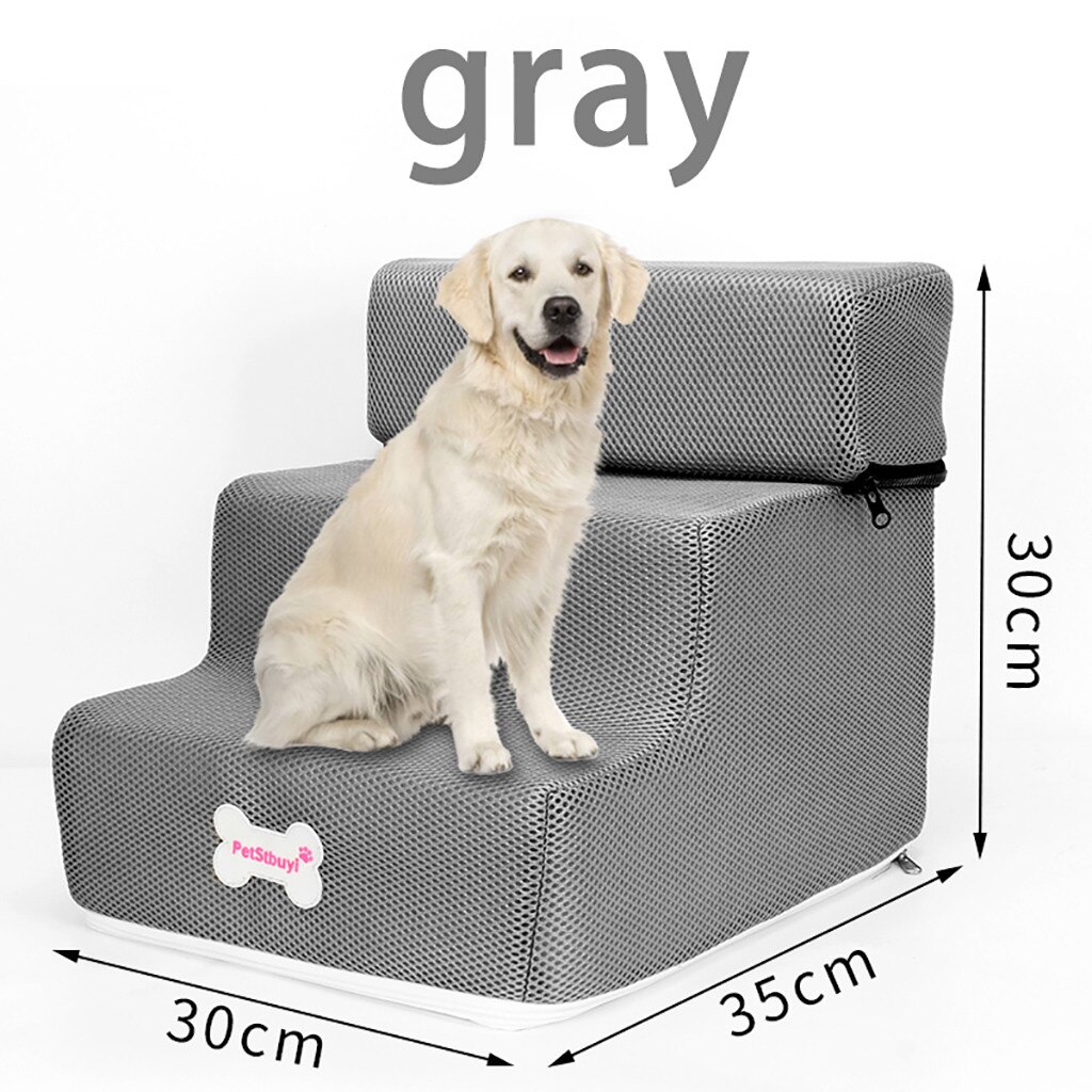 Breathable Mesh Foldable Pet Stairs Detachable Pet Bed Cat Dog Ramp 3 Steps Dog Bed Washable Pet cats Pads Products for Dog: Gray 