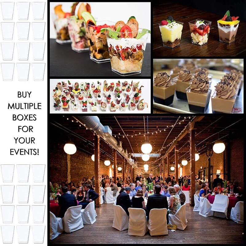 50 Pcs Mini Dessert Cups,Dessert Bowls Square Dessert Cups Clear Reusable Serving Cup For Dessert Pudding Mousse Party