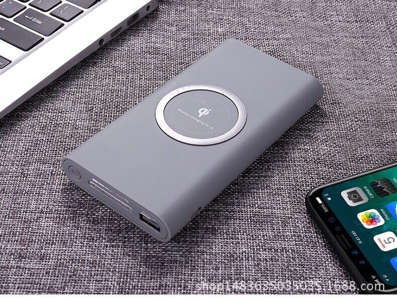 10000 mAh Qi wireless charger power bank external battery wireless charging power bank iPhone 11 X Samsung Huawei Xiaomi: Grey