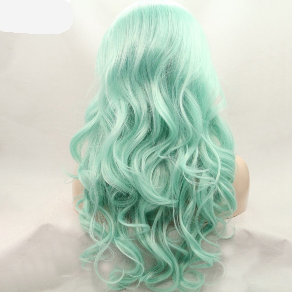 Long Wave Green Wig Heat Resistant Fiber Mint Green Lace Front Wigs for Women Synthetic Wigs for Cos Party