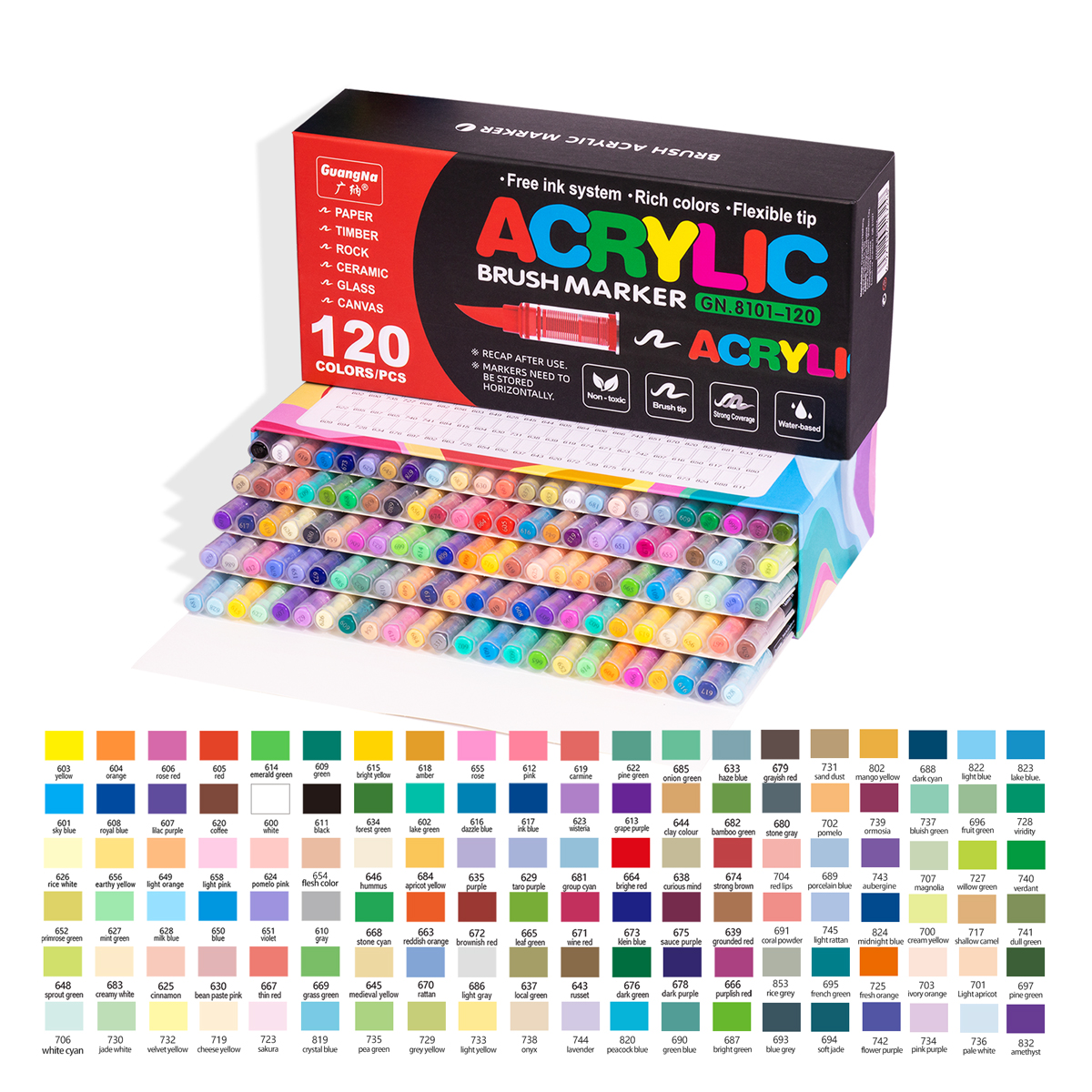 Acrylic Paint Markers Brush Tip 12/24/36/72 Colors Direct Ink Waterproof Flexible Tip Art Pens for Rock Painting Wood Fabric Egg