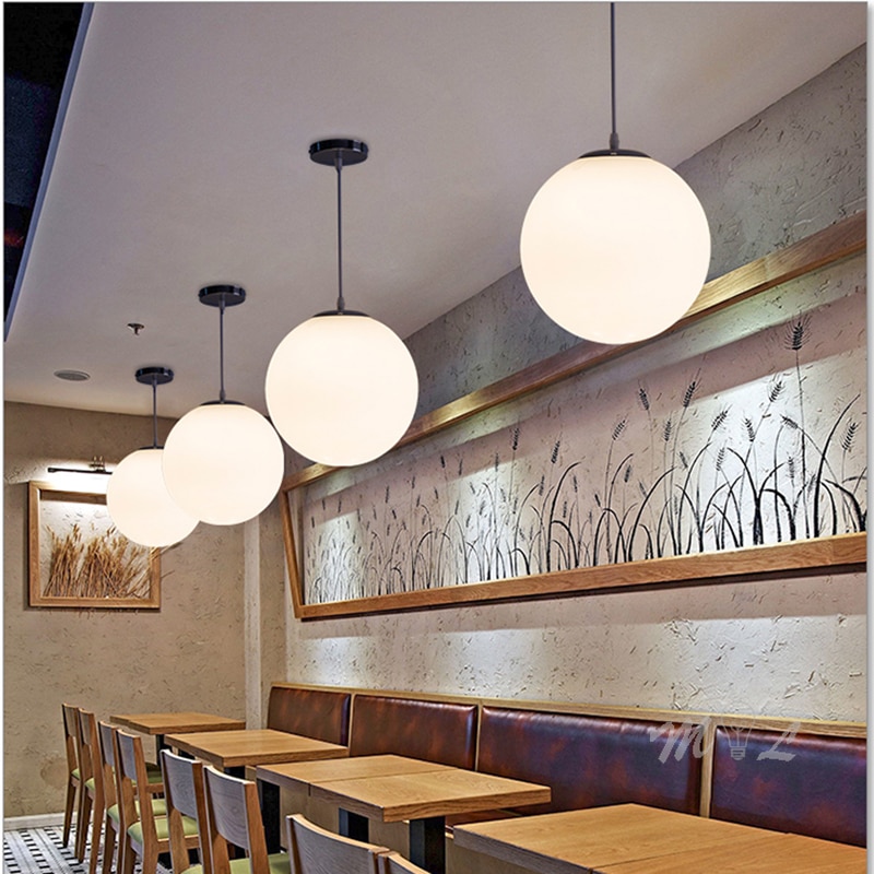 Moderna glaskula pendellampor vit klot hängande lampor bar restaurang deco armatur sovrum armatur pendellampa led