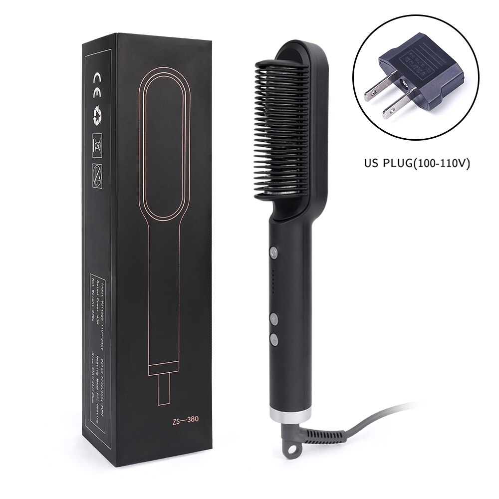 Hair Straightener Curler 2 In 1 Ceramics Curling Iron with 5 Gears Adjustable Temp Fast Heat Up Hair Curler Styling: black US plug