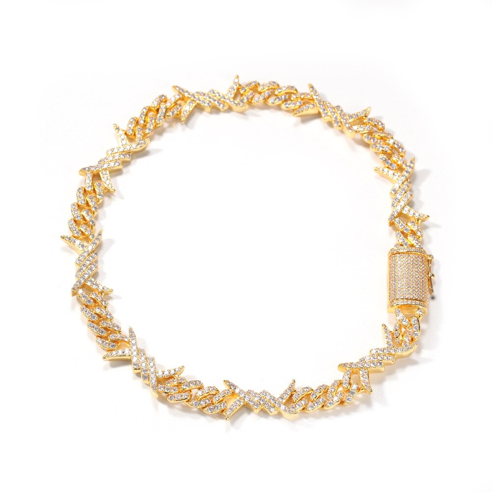Hip Hop Mannen Gouden Kleur Draad Chain Zirkoon Cubaanse Ketting Ijs Uit Cubaanse Jewerly Crystal Miami Braclete Chain Hip Hop voor Mannen