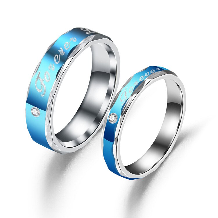Aroutty – bague de mariage bleu pour homme et femme, en acier inoxydable, cœur de fiançailles, amour éternel
