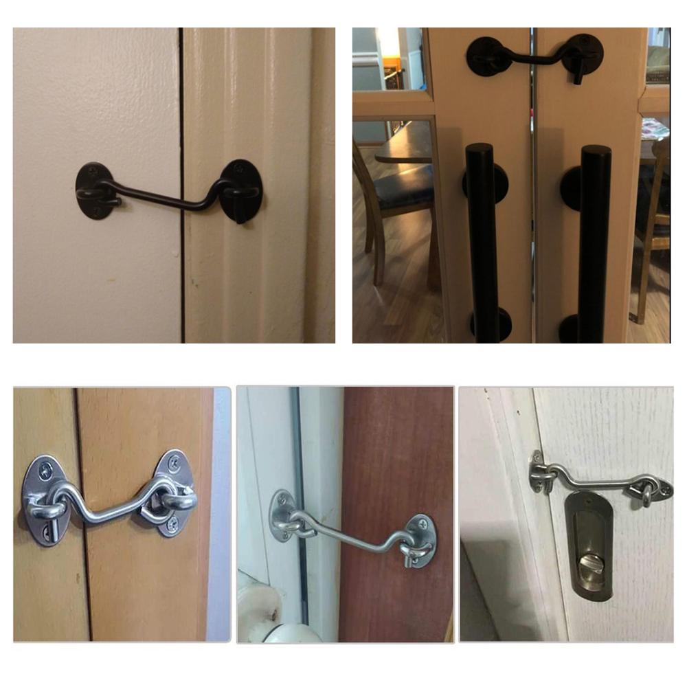 Stainless Steel Window Door Latch Security Lock Cabin Garage Barn Door Easy Hook Privacy Eye Lathes