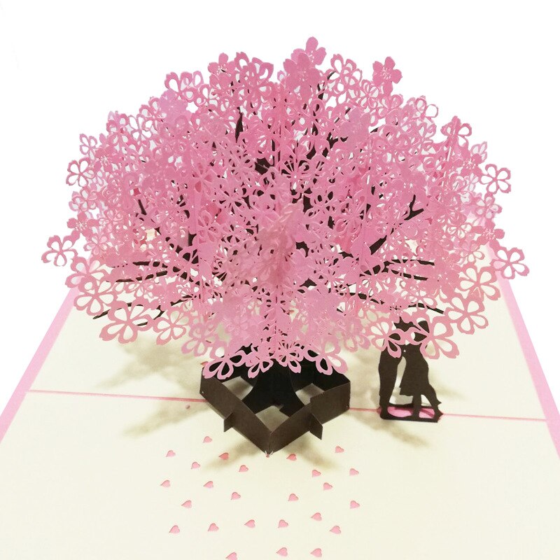 3D Cherry Blossom Pops-Up Card Handmade Romantic Greeting Cards for Wife Girlfriend Husband TP