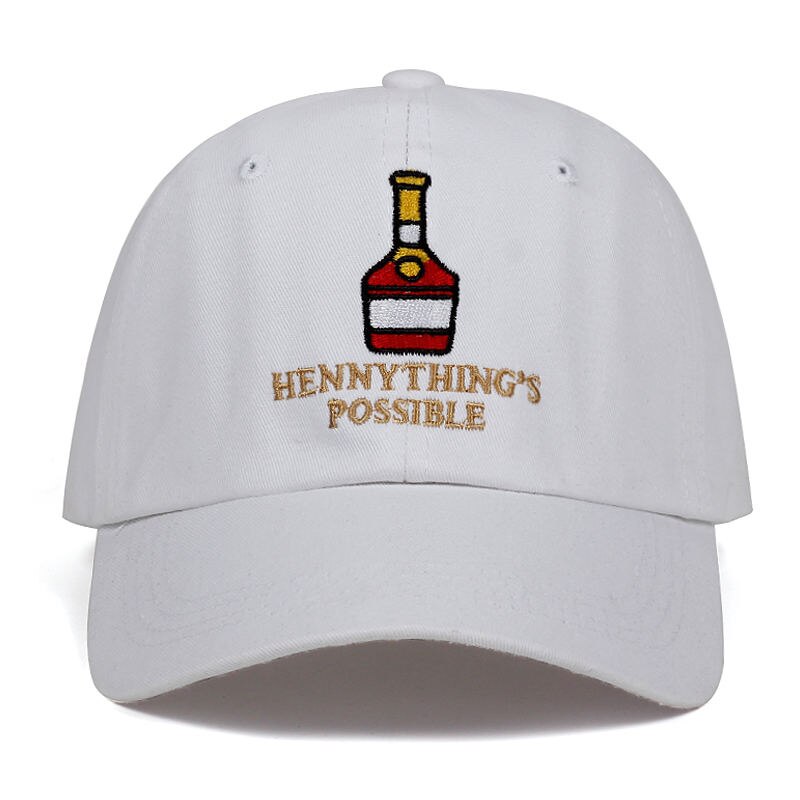 Henny fles borduurpet katoen verstelbaar henny ding's possible dad hat hiphop snapback hoeden casual petten: Wit