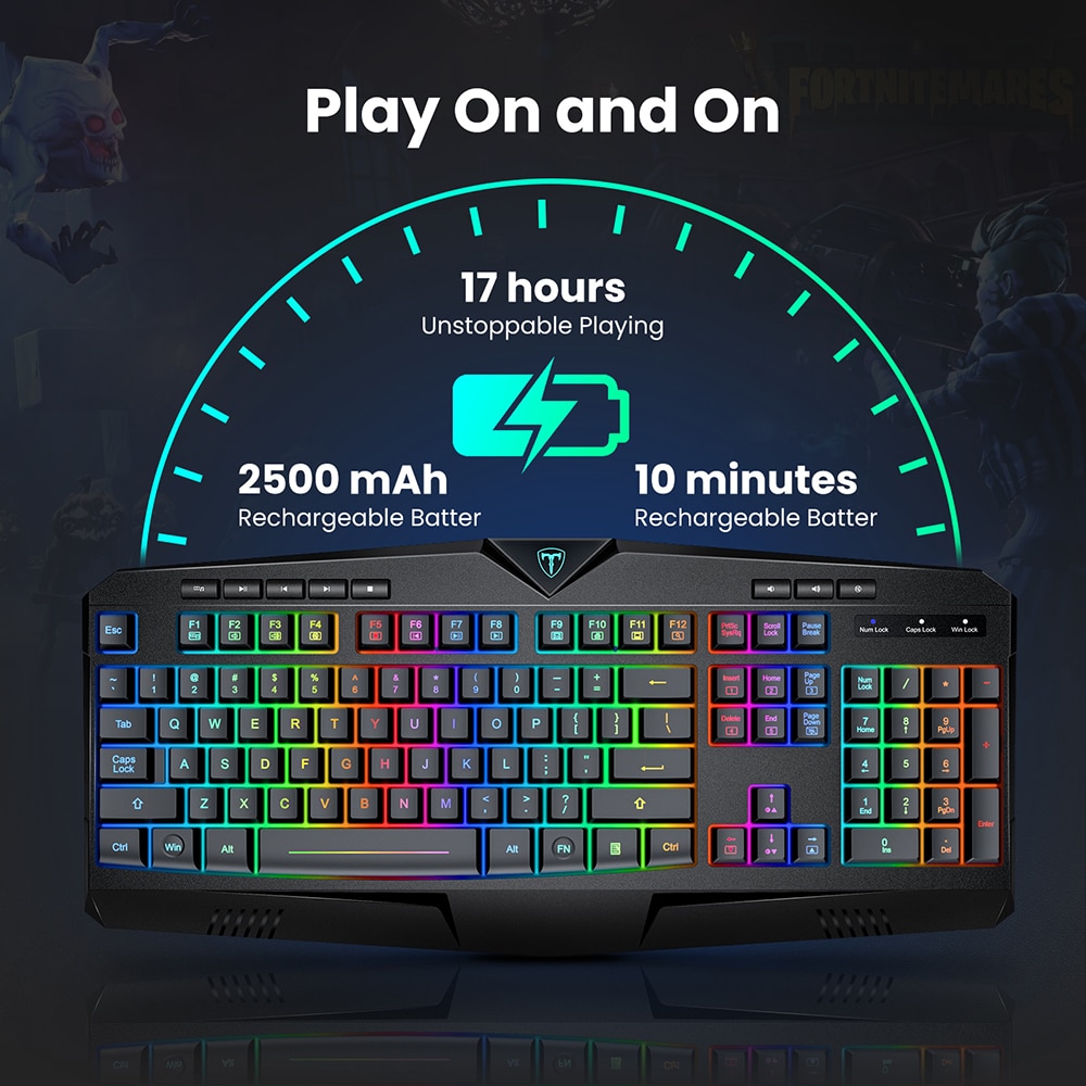 VicTsing PC302 2.4G Wireless Gaming Keyboard Rechargeable Quiet Ergonomic Computer Keyboards with RGB Backlit for PC Windows