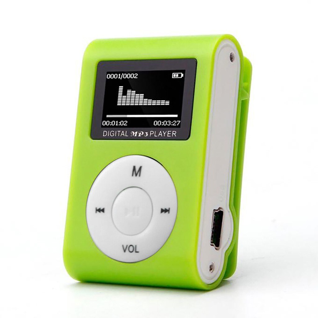 2019 nuovo Mini USB Clip MP3 Lettore Dello Schermo A CRISTALLI LIQUIDI di Sostegno 32GB Micro SD Carta di TF di Sostegno Inglese Cinese # t2: Green 