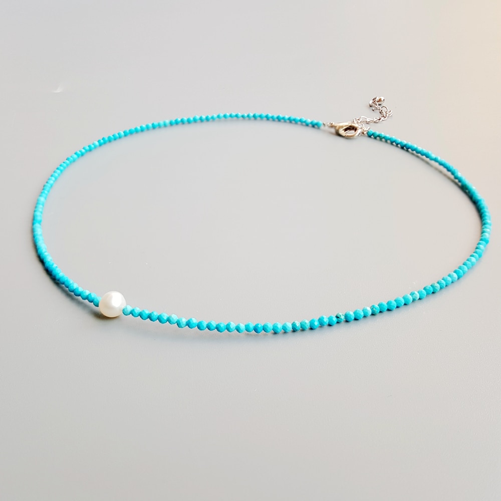 Turchesi Perle D'acqua Dolce Della Perla Della Collana Del Choker Pietra Naturale Monili Popolari per Le Donne Bel Regalo 38 + 6 Centimetri Dropshipping