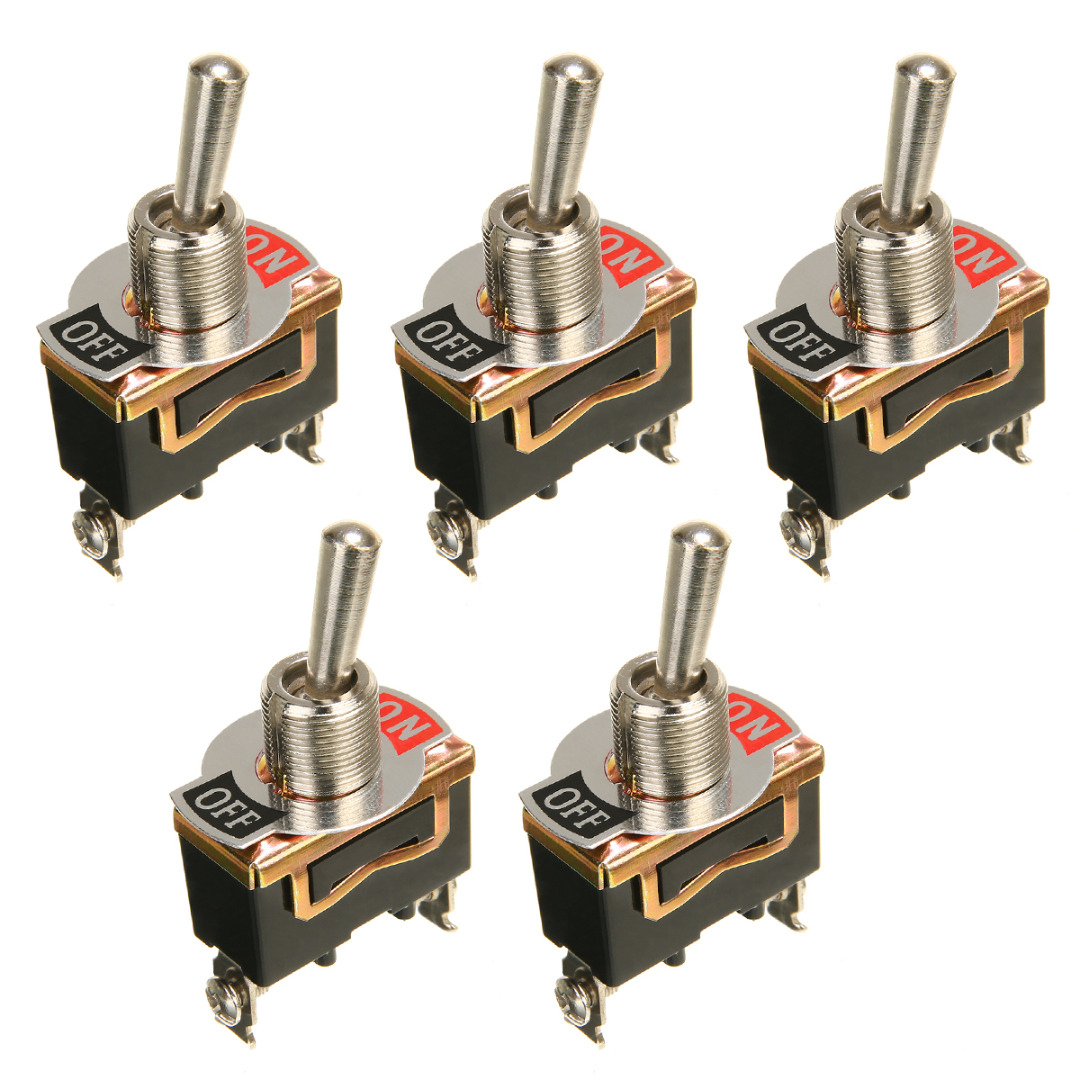 5pcs/set 12V 15A Heavy Rocker Toggle Flick Switch ON/OFF Car Dash Light Metal SPST 2pin