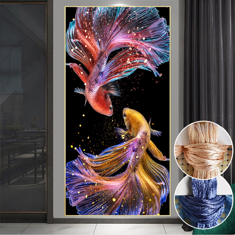 ricamo, FAI DA TE di Pesce Stampato principessa Pesce Rosso punto Croce, impostato per Il Ricamo Pieno di ricamo kit Koi Punto Croce Decoratio