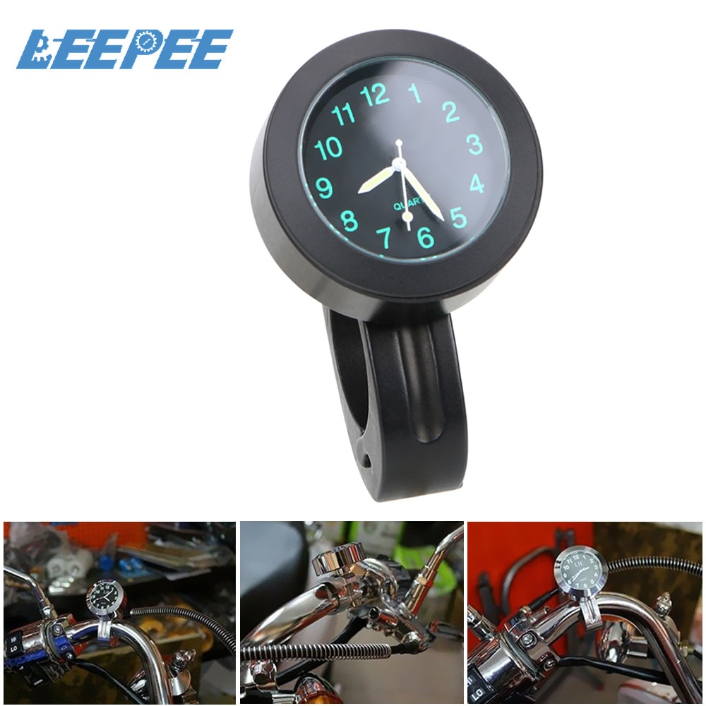Leepee Fiets Horloge Motorfiets Stuur Quartz Klok Aluminium Waterdichte Motorfietsen Accessoires Zwart/Zilver