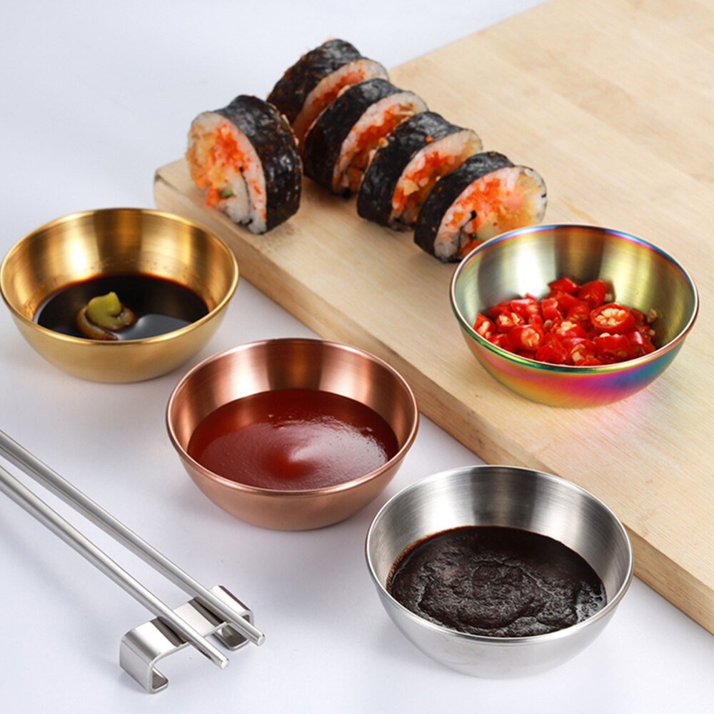 4pcs Appetizer Serving Tray Gold Dining Plate Serving Dishes Dinner Plates Stainless Steel Sauce Dishes Spice Dish Plates