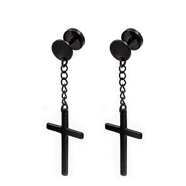 Men Earrings Geometric Titanium Stainless Steel Punk Couple Love Stud Earrings Goth Ear Cuffs Clip-on Earrings for Women Jewelry: Style 8