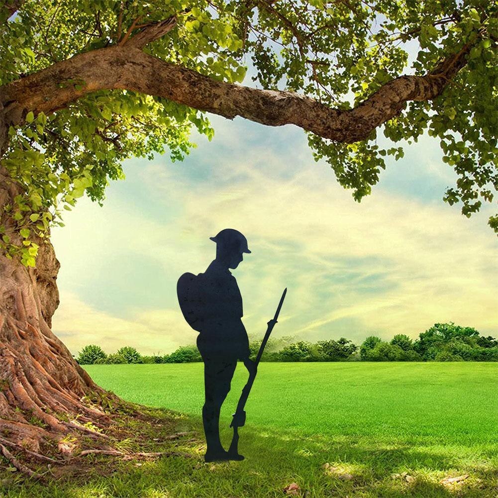 Metal Soldiers Silhouette Garden Decoration Outdoor Decor Plug-in Character Courtyard Sign Statue Decoration