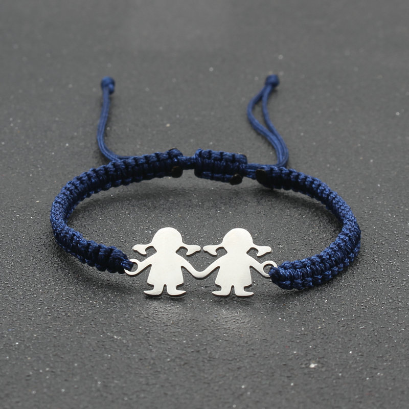 Stal nierdzewna śliczne Twin Little Girl Charm bransoletka czarna lina pleciona regulowane bransoletki dla kobiet biżuteria Mujer Pulsera: Navy
