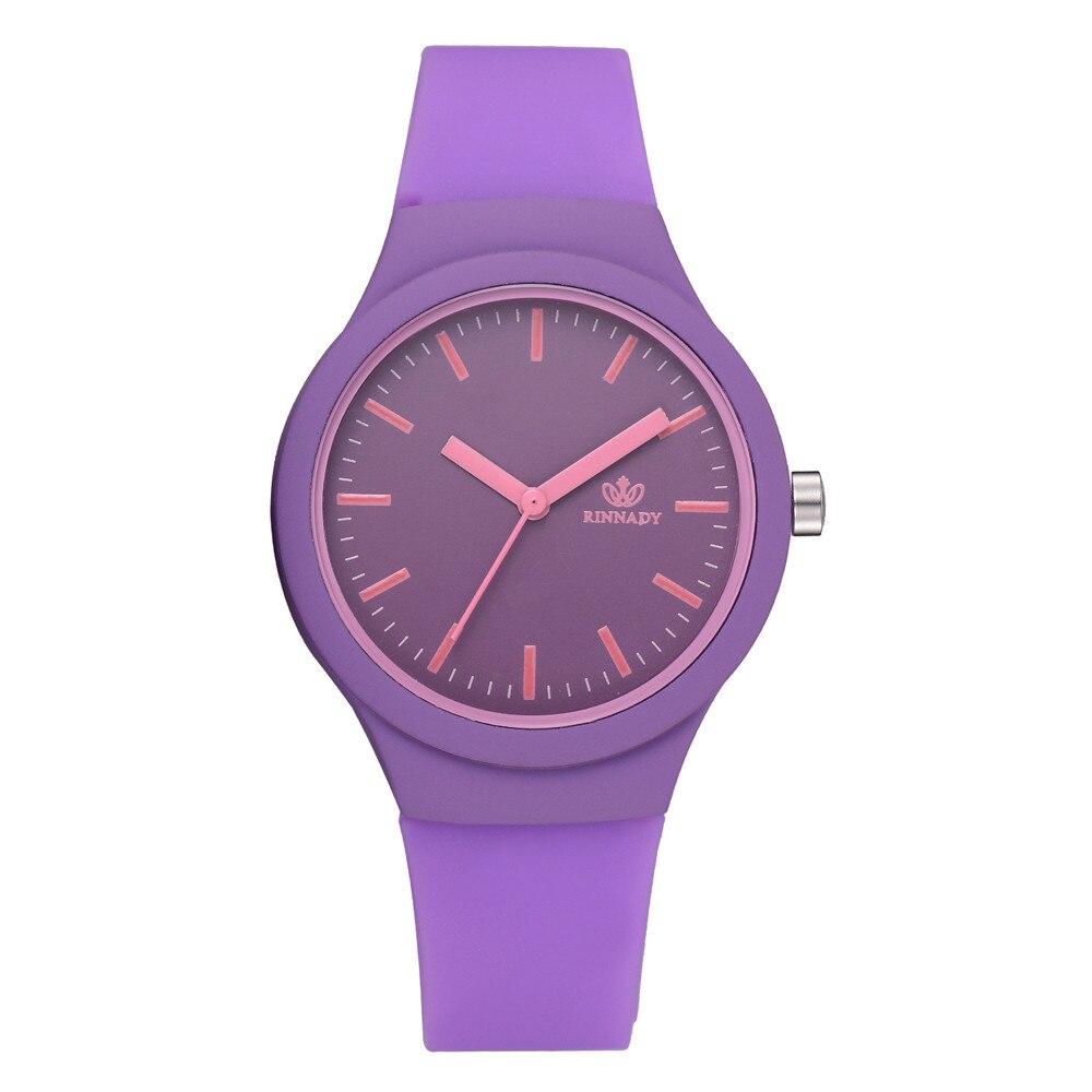Dameshorloge met effen patroon, siliconen band, casual dameshorloges: Paars